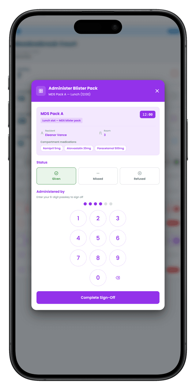 Blister pack administration on mobile
